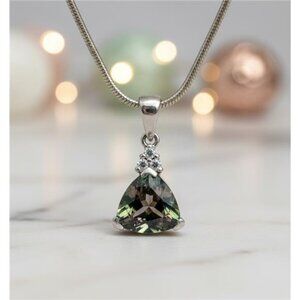 Mystic Topaz Sterling Silver Necklace 925 Italy Trillion Cut Rainbow Pendant 18"